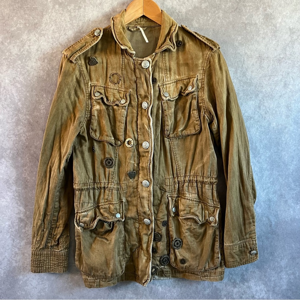 Free People ONE OF A KIND Military Jacket Butter Camel Steampunk‎ XS / TP OOAK